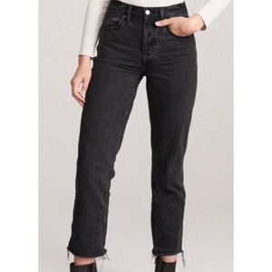 Abercrombie Black Curve Love Raw Hem Ultra High Rise Ankle Straight Jeans
